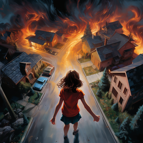 Scared child running from creepy car