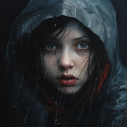 Creepy face in dark oil painting