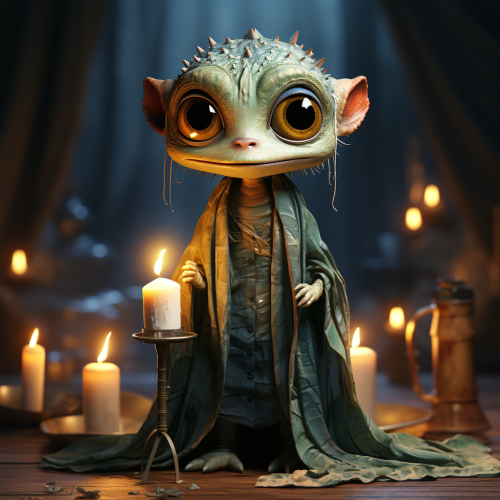 Creepy cute cartoon character holding a candle Creepy cute cartoon character holding a candle