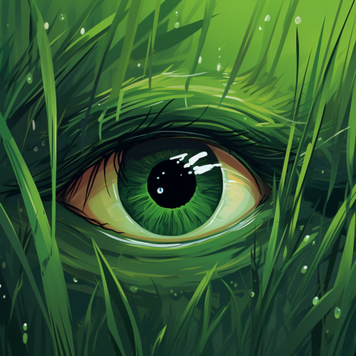 Bright green grass in creepy cartoon style