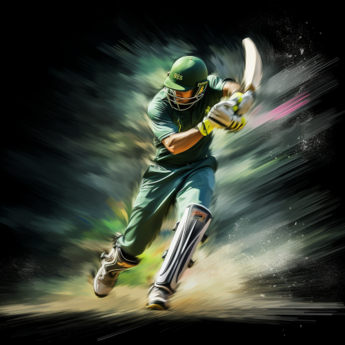 Cricket player in motion on dark background
