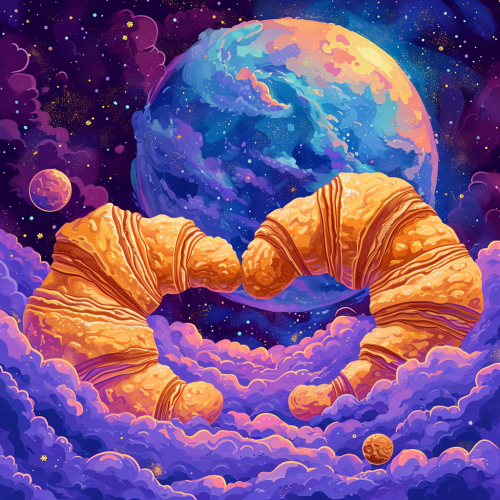 Croissant and sugar brioche sharing sweet moment cosmic chaos