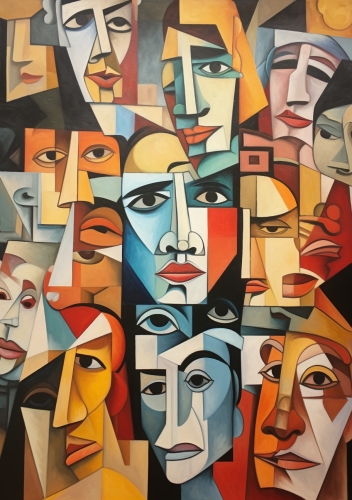 Cubist artwork of people communicating Cubist artwork of people communicating