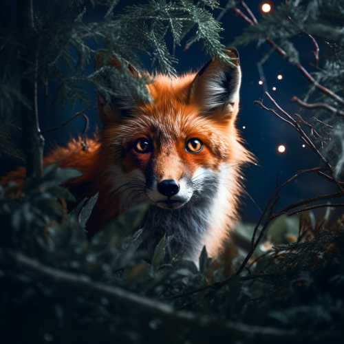 Fox peering in dark night Fox peering in dark night