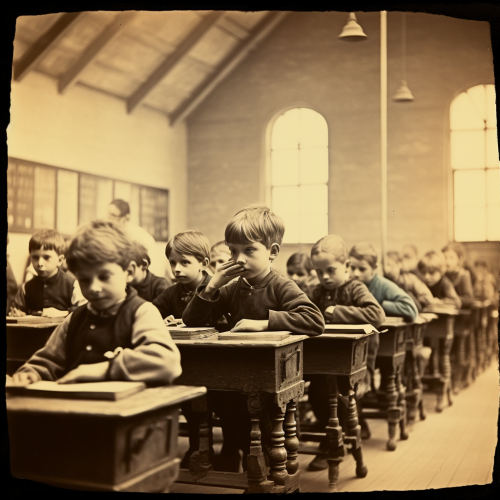 Group of curious school children in classroom