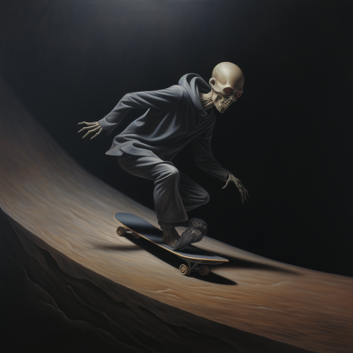 Cursed Skateboarder in Surrealistic Grotesque Style Cursed Skateboarder in Surrealistic Grotesque Style