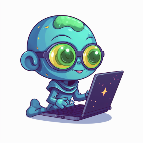 Cute Alien Developer with Glasses Waving