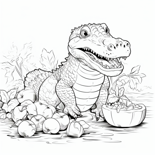 Cute alligator eating apples