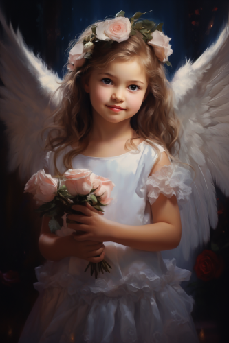 Adorable angel girl with wings and a rose Adorable angel girl with wings and a rose