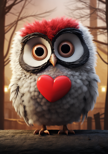 Cartoon animals hugging a heart