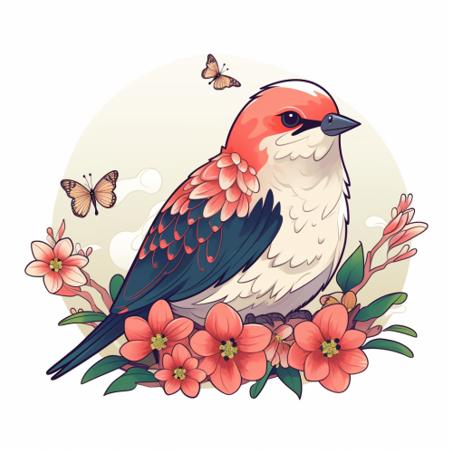 Cute bird and flower cartoon artwork
