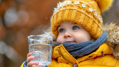 Boy with Water Glass Outdoors