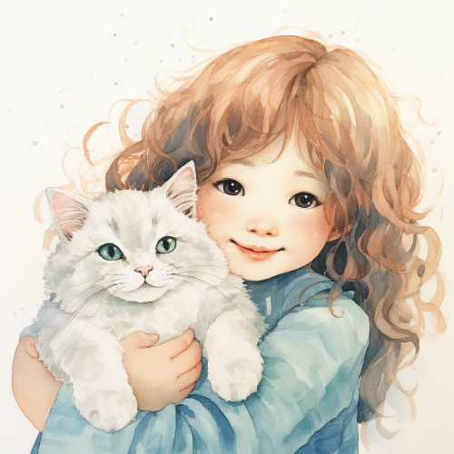 Detailed watercolor illustration of a cute cat