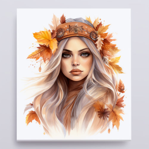 Fall boho watercolor painting on white background