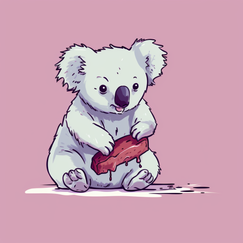 Cute female koala enjoying beef steak
