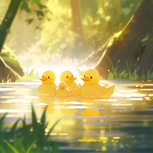 Adorable ducks in a cinematic forest scene