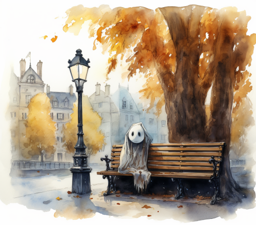 Cute ghost on a Parisian bench