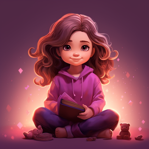 Cute girl with brown long wavy hair and colorful outfit