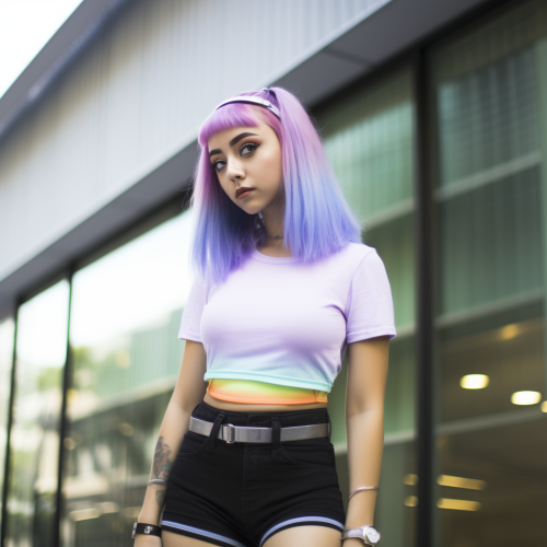 Young girl with iridescent hair and fashionable accessories