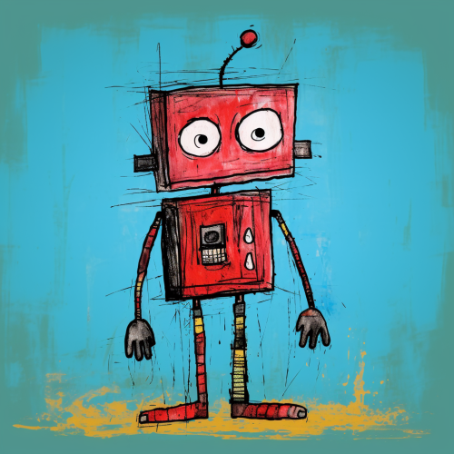 Minimalistic robot resembling Jean-Michel Basquiat