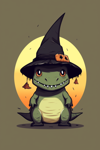 Cute T-rex dressed as Witch