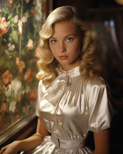 Young woman in cute satin mini skirt