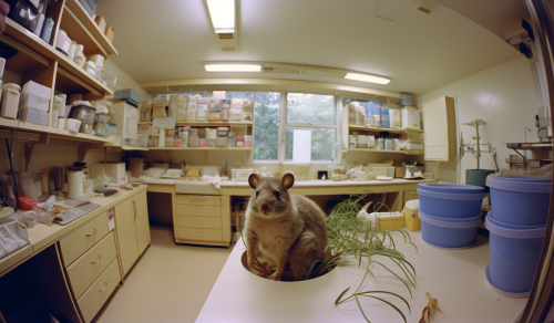 Cute wombat research lab with materials