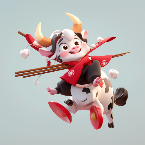 Cute baby red bull in chef's hat