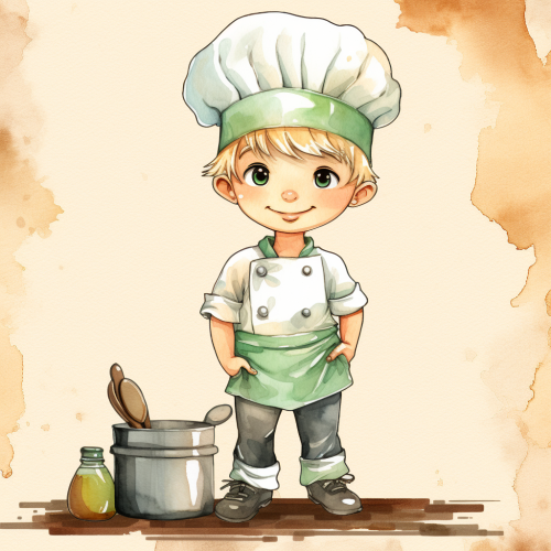 Watercolour clipart of a cute little chef boy