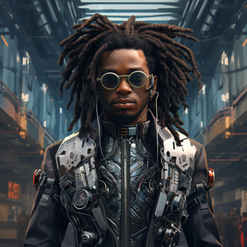Stylish cyberpunk black man with dreadlocks