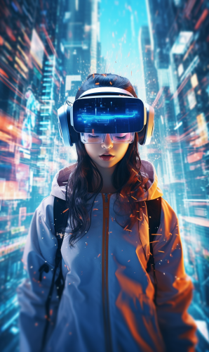 Japanese girl cyberpunk hacker in virtual reality