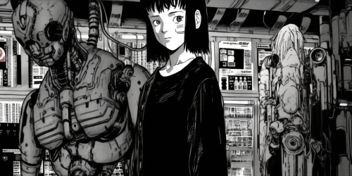 Cyberpunk manga mutants and robots artwork