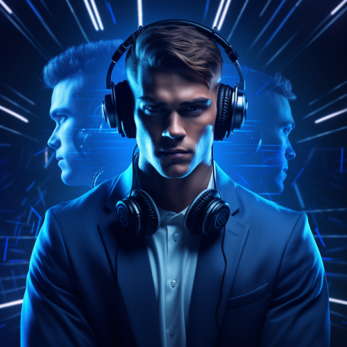 Male drummer and DJ creating vibrant cyberpunk atmosphere