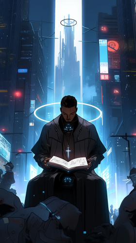 Cyberpunk Bible with Radiant Light