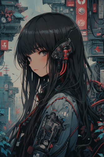 Nostalgic female character in cyberpunk setting