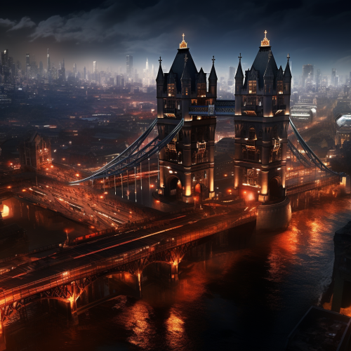 Impressive rendering of Cyberpunk London Tower Bridge at Night