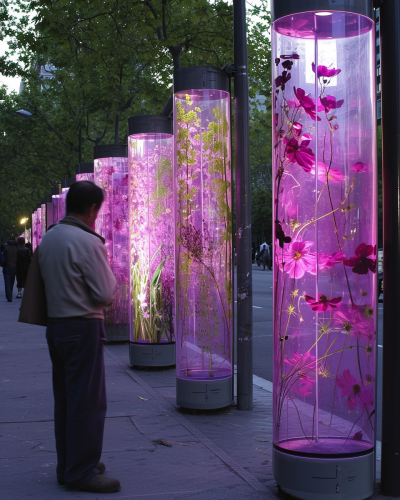 Urban pavillions with cyborganic sgraffito art