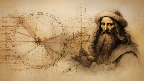 Leonardo da Vinci sketch with digital process timeline