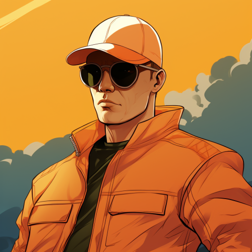 Dale in orange hat and exterminator outfit