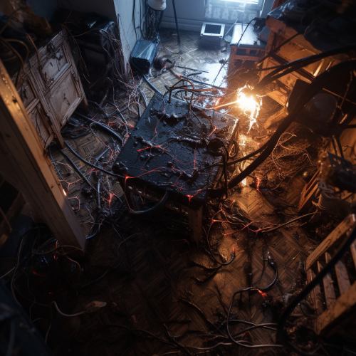 Damaged piping, electrical wires, sparks, leaks Damaged piping, electrical wires, sparks, leaks