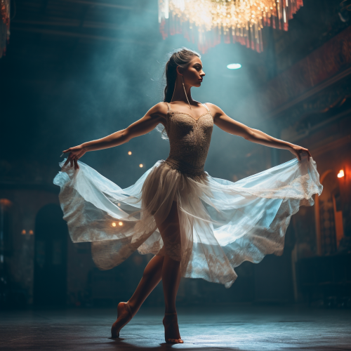 Graceful dancer with long legs and dark hair