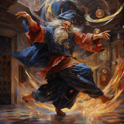 Illustration of a dancing wizard