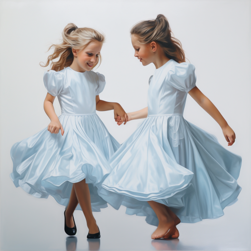 Two Cute Girls Dancing on White Background