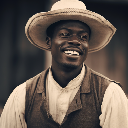 Daniel Kaluuya in 1830s Farm Attire Smiling
