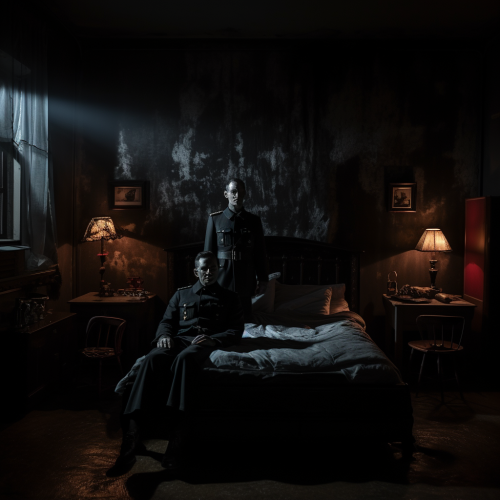 Gestapo agents in dark bedroom