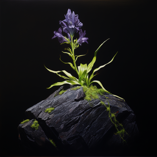 Scenic View of Dark Black Rock with Green Grass