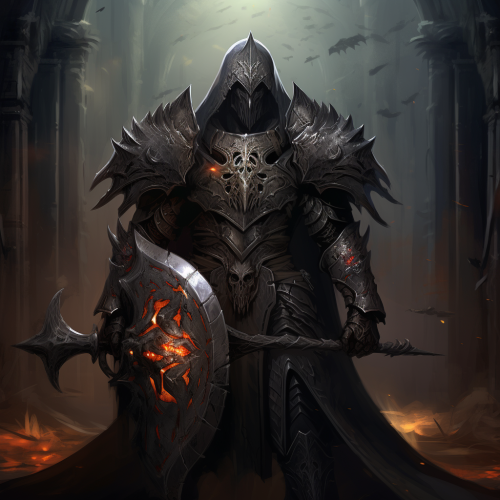 Dark paladin with shield and enhanced weapon