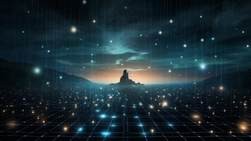 Glowing interconnected nodes in dark cyber realm