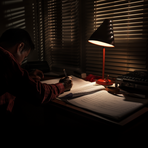Person filling forms on dark desk Person filling forms on dark desk
