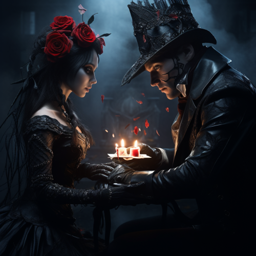 Magicians performing dark fantasy magic tricks